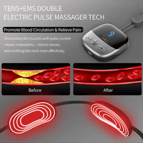 Mini Heated Neck & Shoulder Massager – EMS/TENS Pulse Therapy