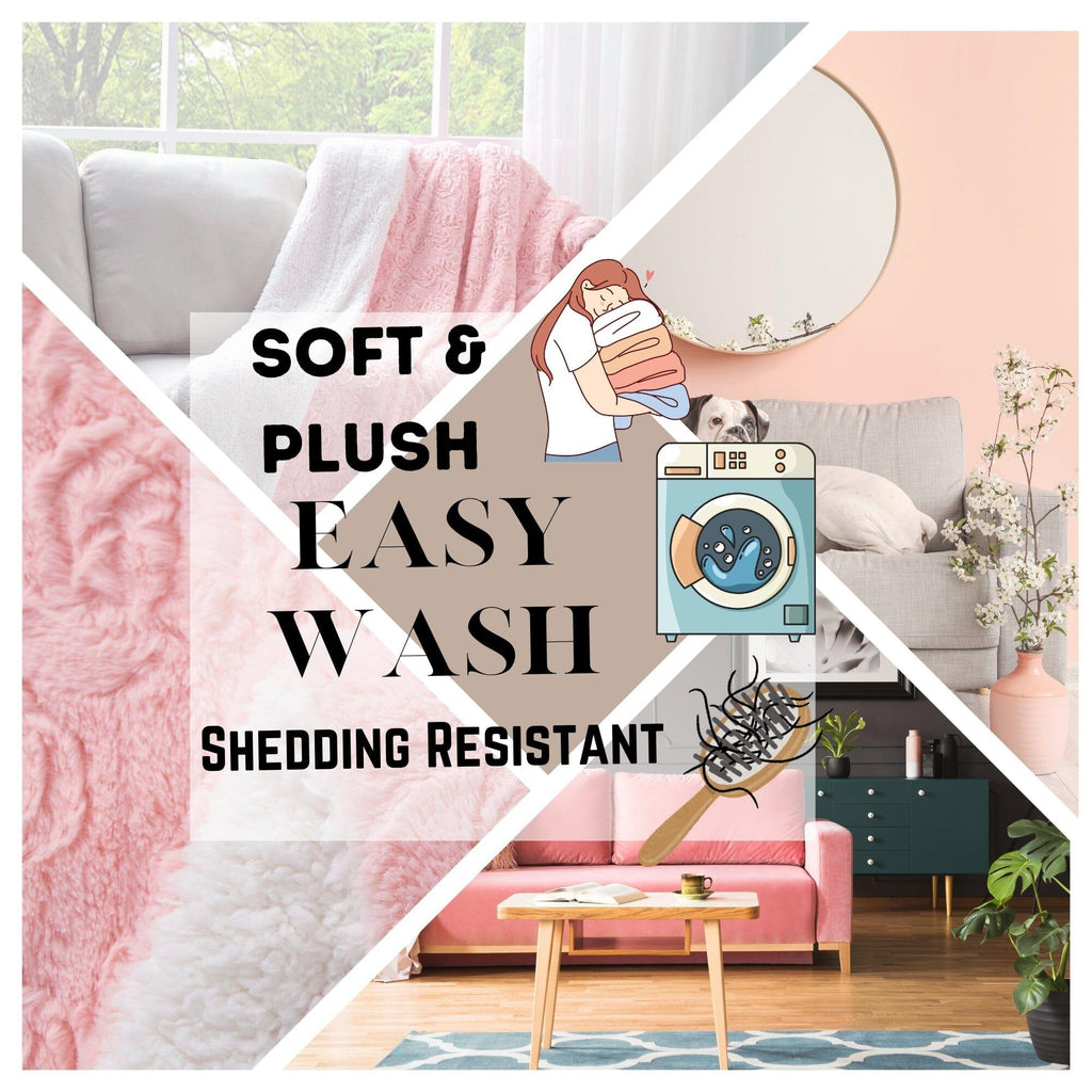 DaDa Bedding Pink Rose Bud Faux Fur Sherpa Blanket