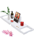 Extendable Bamboo Bathtub Caddy Tray – White