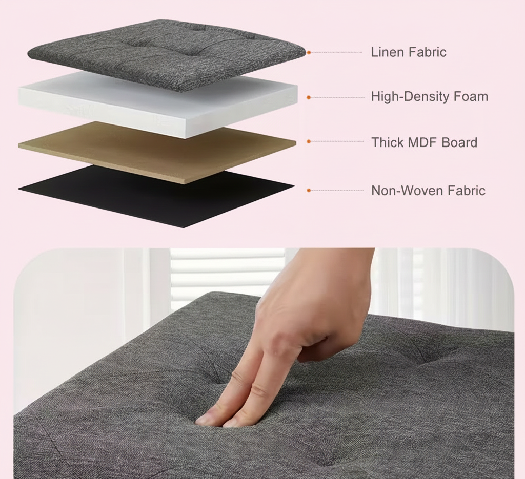 Folding Storage Ottoman Bench – Multiple Sizes & Colors