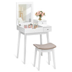 Flip-Top Vanity Dressing Table Set with Mirror & Stool – White