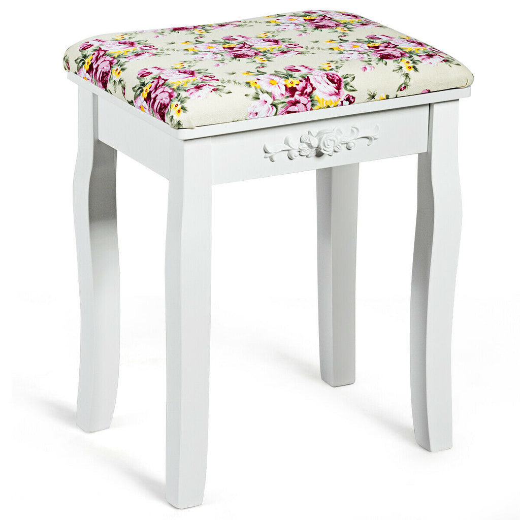 Vanity Stool – Floral Upholstered, Color Options