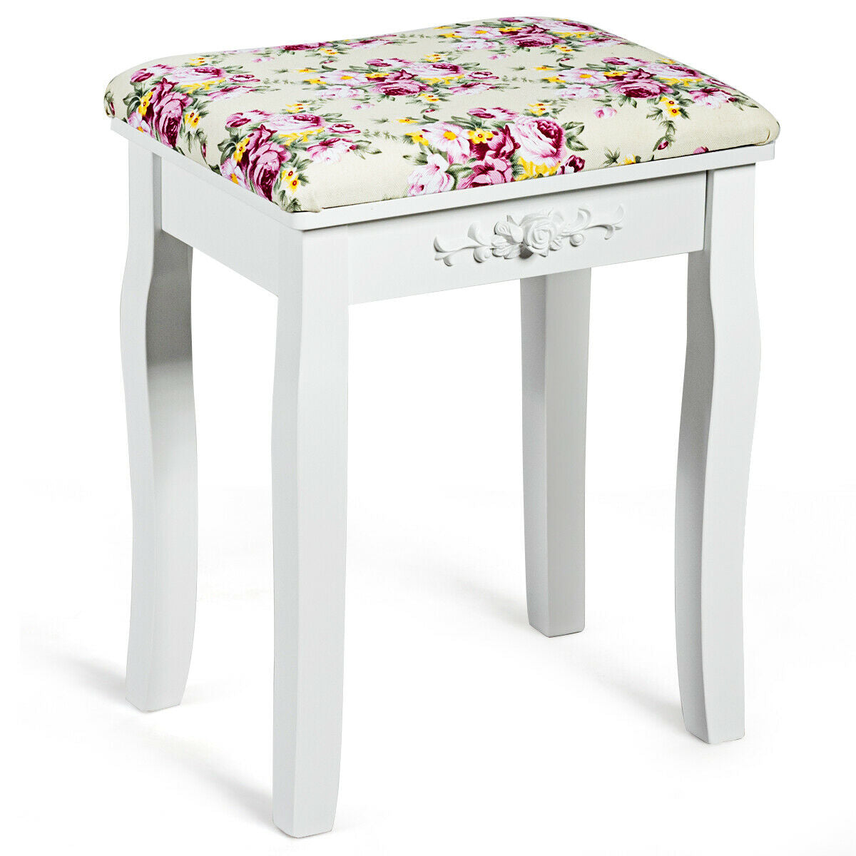 Vanity Stool – Floral Upholstered, Color Options