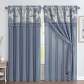Royale 4-Piece Jacquard Floral Curtain Set – Chezmoi Collection (Grayish Blue/Gray)