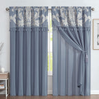 Royale 4-Piece Jacquard Floral Curtain Set – Chezmoi Collection (Grayish Blue/Gray)