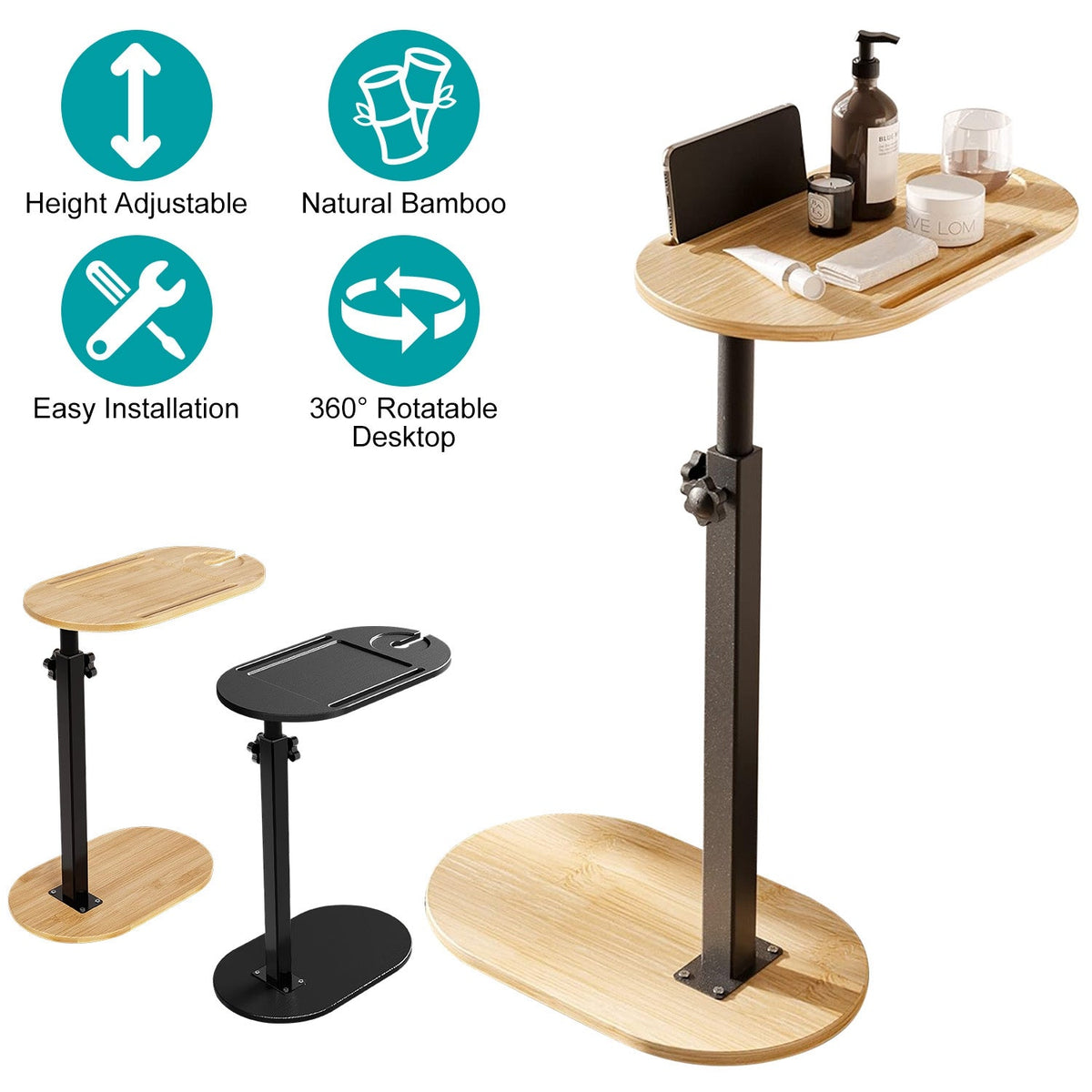 C-Shaped Adjustable Bathtub Tray Table – 360° Rotating
