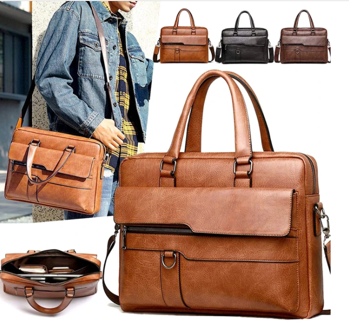 Men’s Structured Business Briefcase with Shoulder Strap