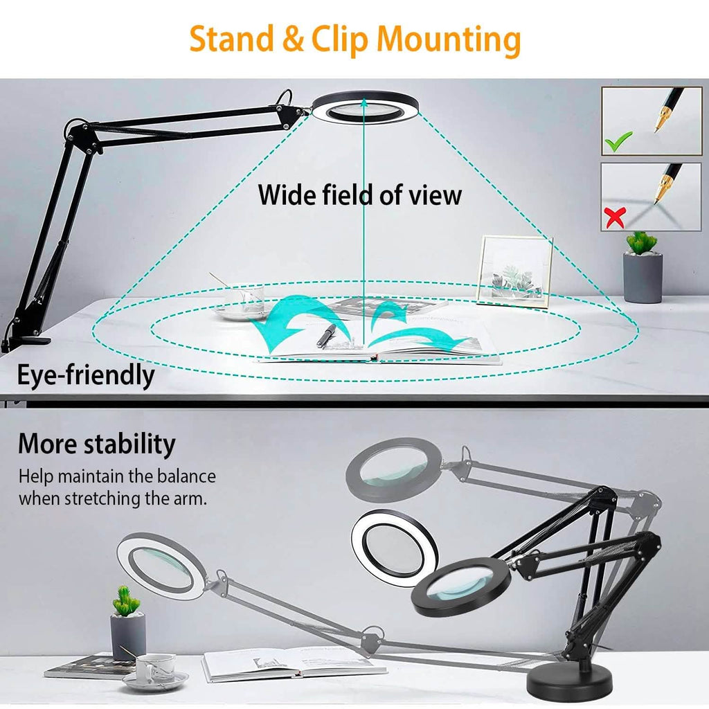 8X LED Magnifying Desk Lamp with Stand & Clamp – Black
