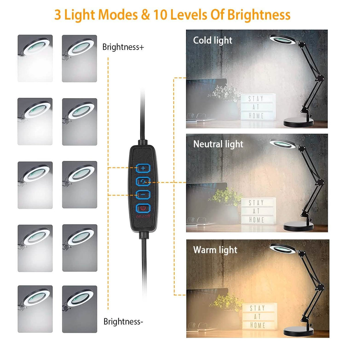 8X LED Magnifying Desk Lamp with Stand & Clamp – Black