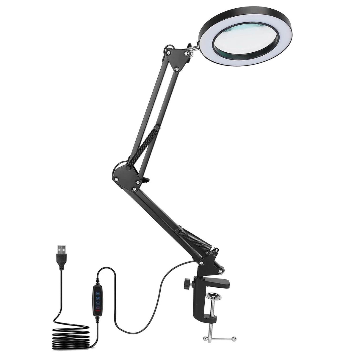 8X LED Magnifying Desk Lamp with Stand & Clamp – Black