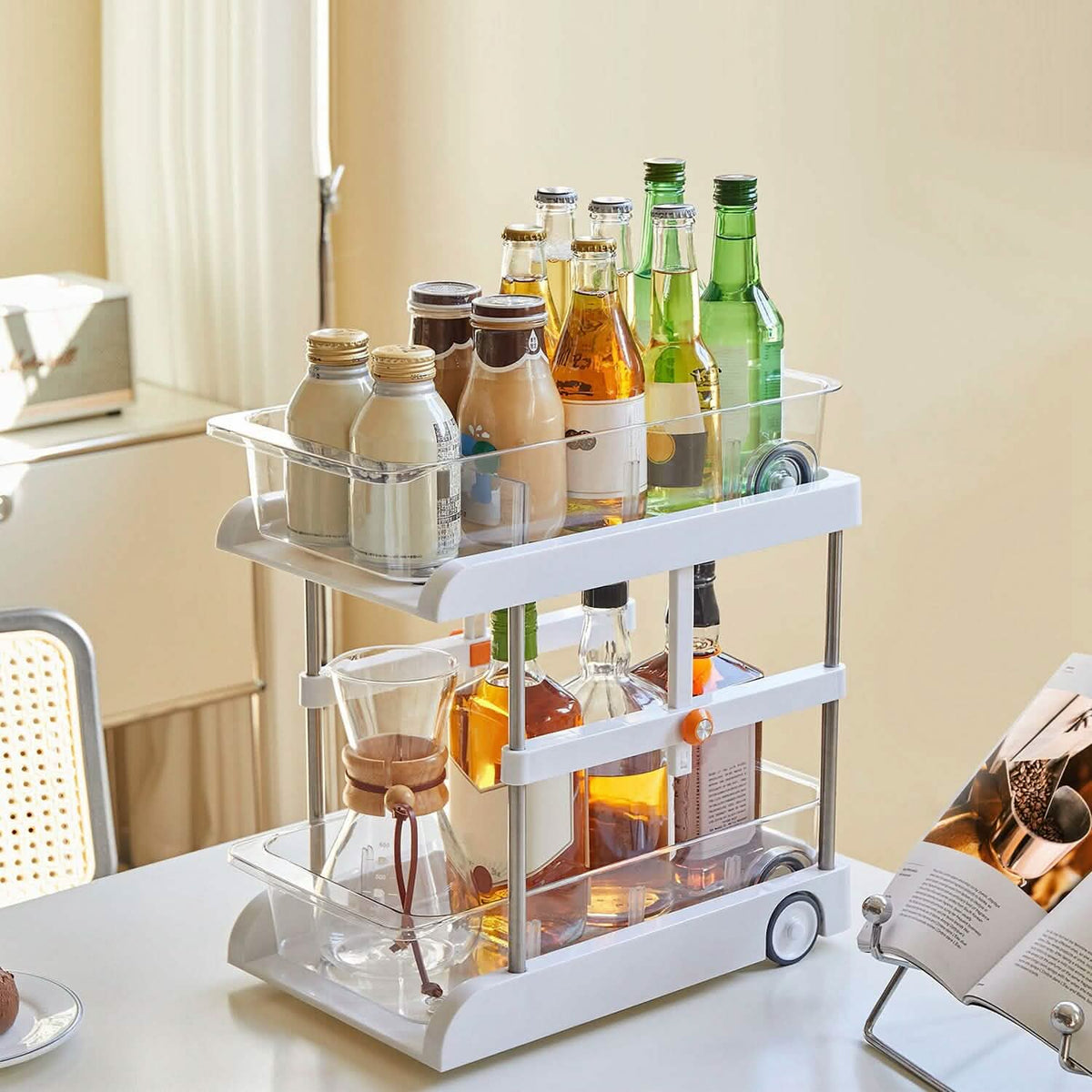 2-Tier Adjustable Under-Sink Organizer with Wheels & Clear Trays