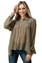 Embroidered Sheer Georgette Blouse with Beaded Trim