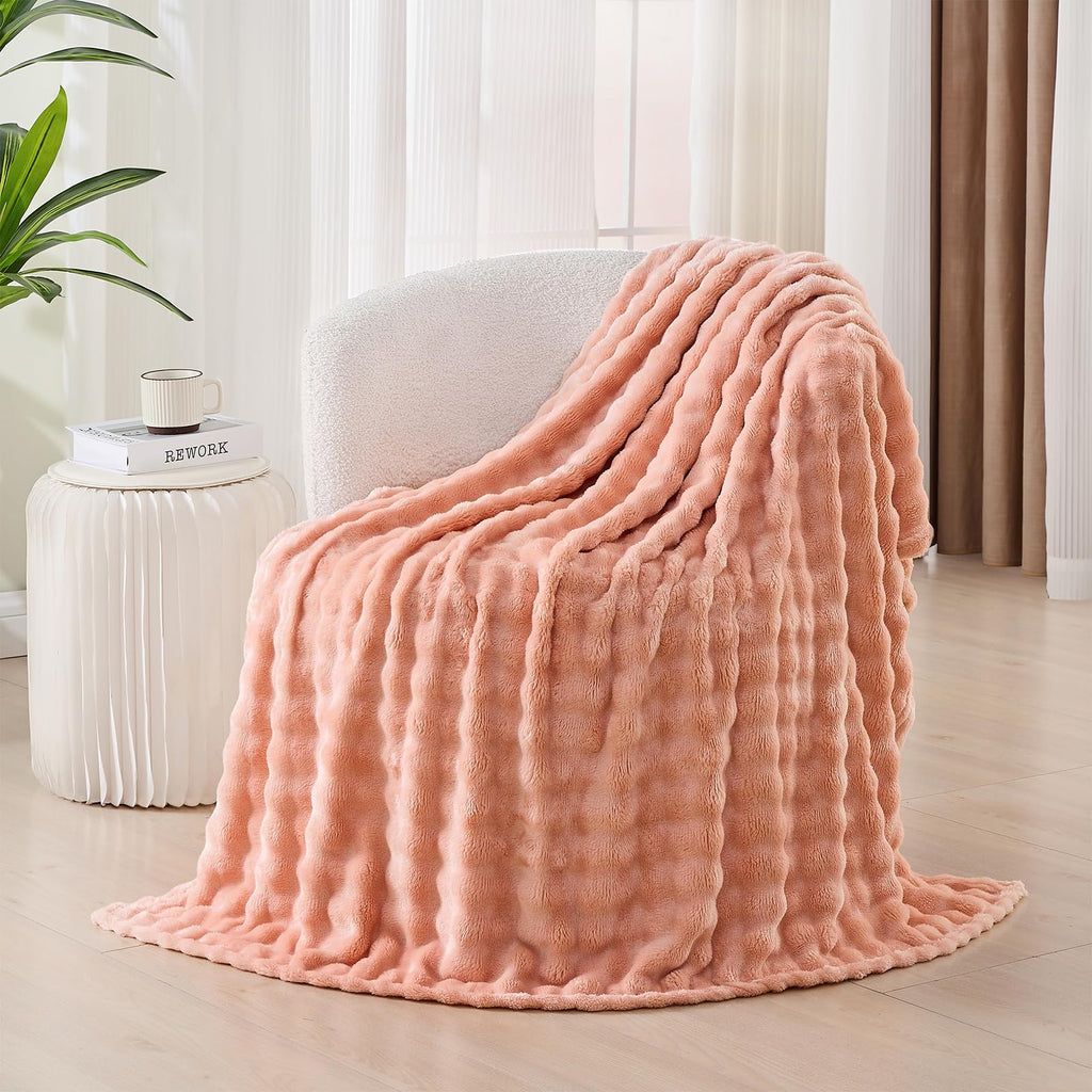 3D Textured Bubble Plush Throw Blanket (50 × 60 in) – Petal Pink