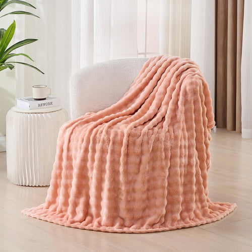 3D Textured Bubble Plush Throw Blanket (50 × 60 in) – Petal Pink