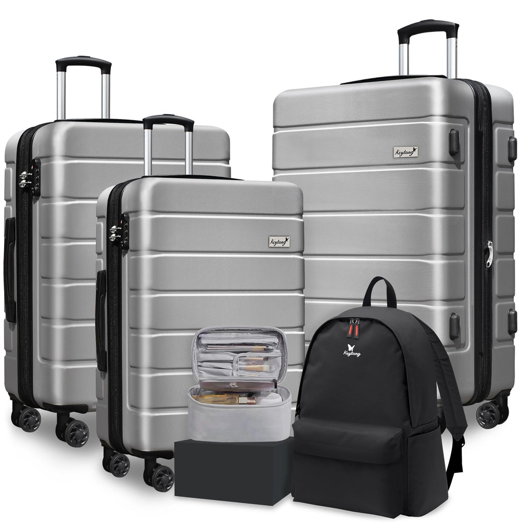 5-Piece Hardside Expandable Luggage Set – Keytang explorer (Silver)
