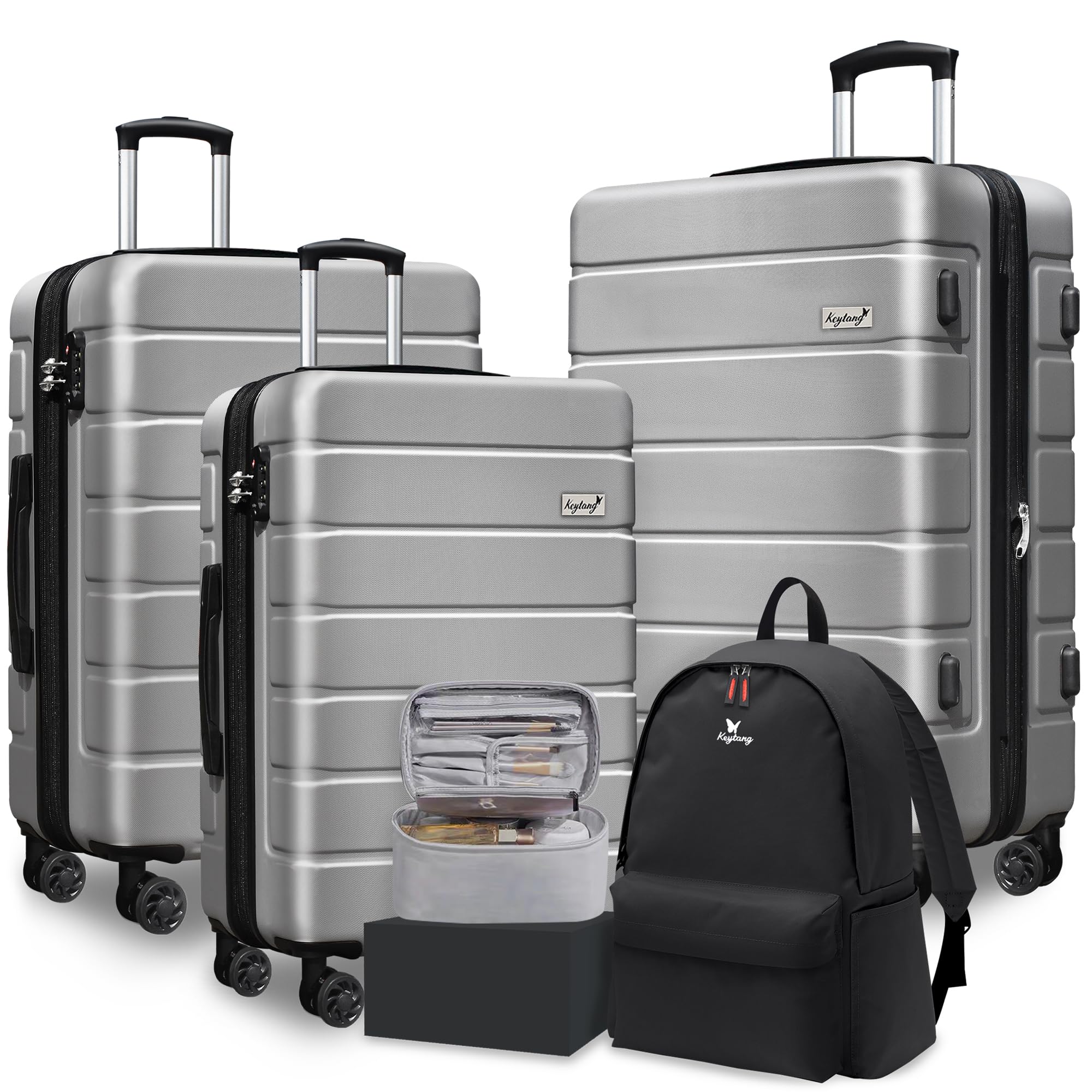 5-Piece Hardside Expandable Luggage Set – Keytang explorer (Silver)