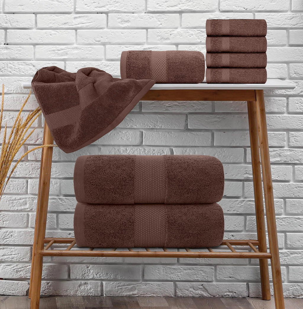8-Piece Combed Cotton Towel Set (Brown)