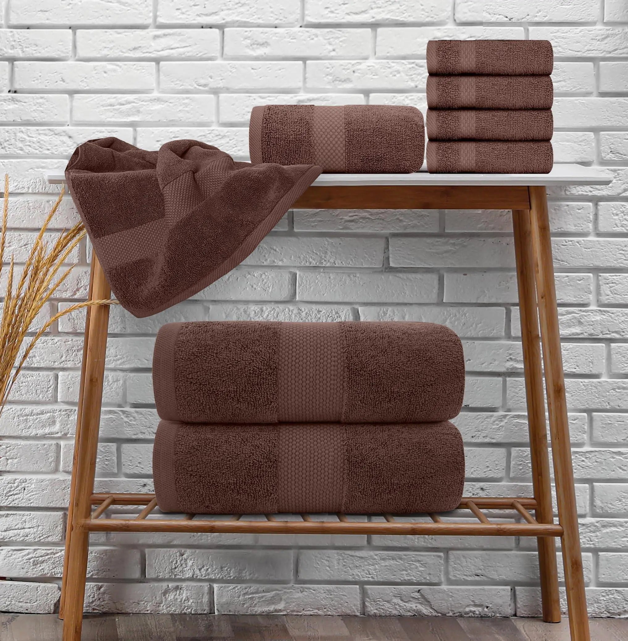8-Piece Combed Cotton Towel Set (Brown)