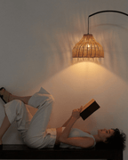 Arc Floor Lamp with Wicker Shade – Color Options