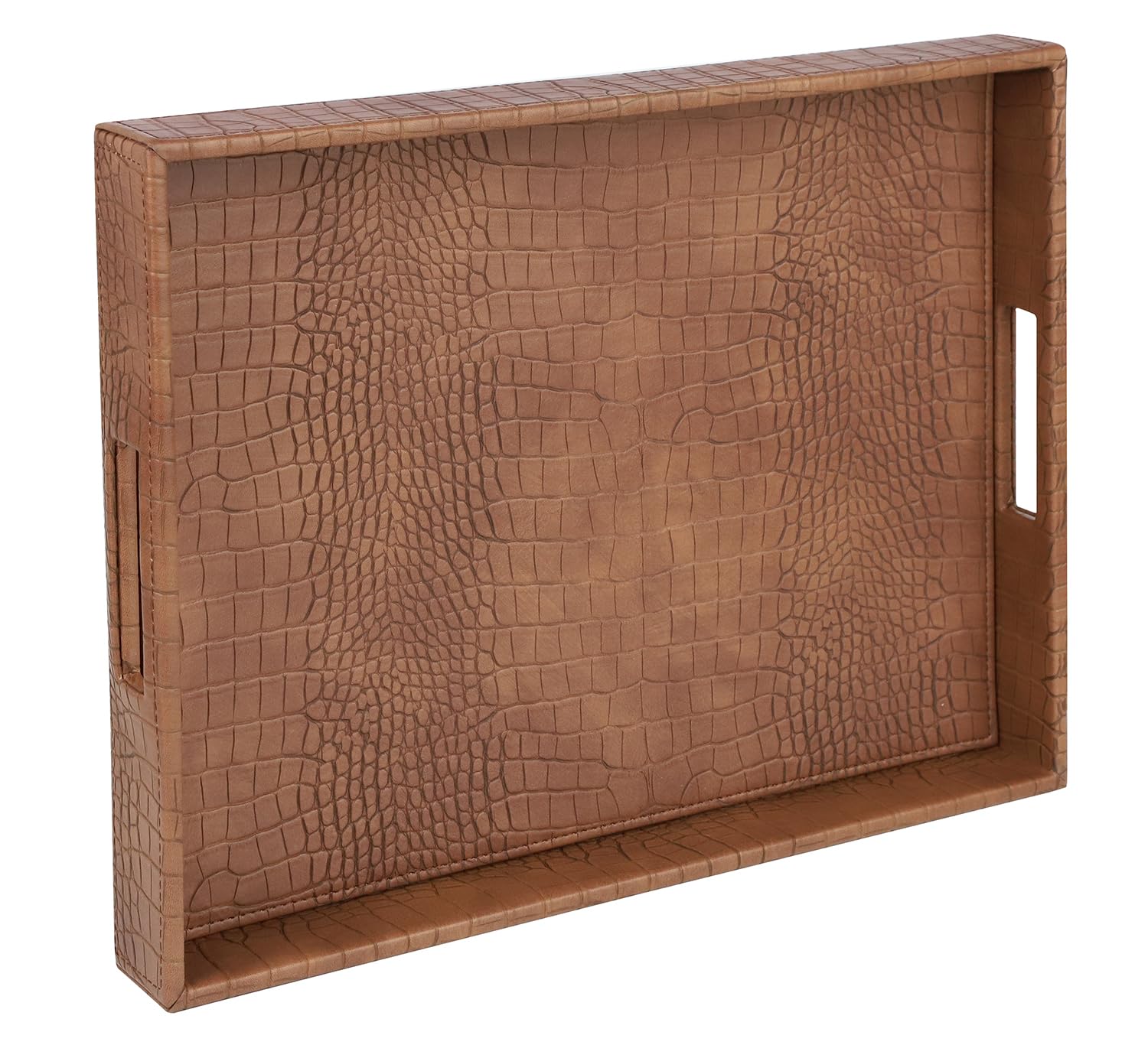 Rectangular Faux Leather Serving Tray – Hofferruffer (16.2 × 12.2, Antique Brown)