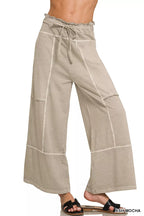 Zenana French Terry Washed Exposed-seam Wide Leg Pants