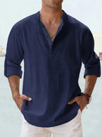 Men’s Cotton-Linen Loose Fit Long Sleeve Shirt