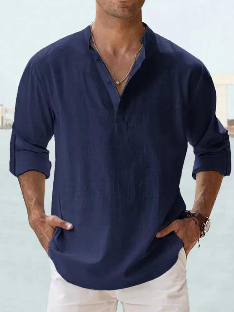 Men’s Cotton-Linen Loose Fit Long Sleeve Shirt