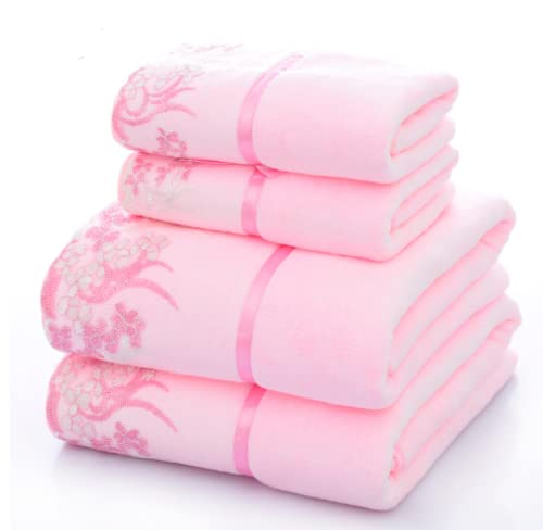 3-Piece Lace Bath & Hand Towel Set – Abeigoi (Pink)