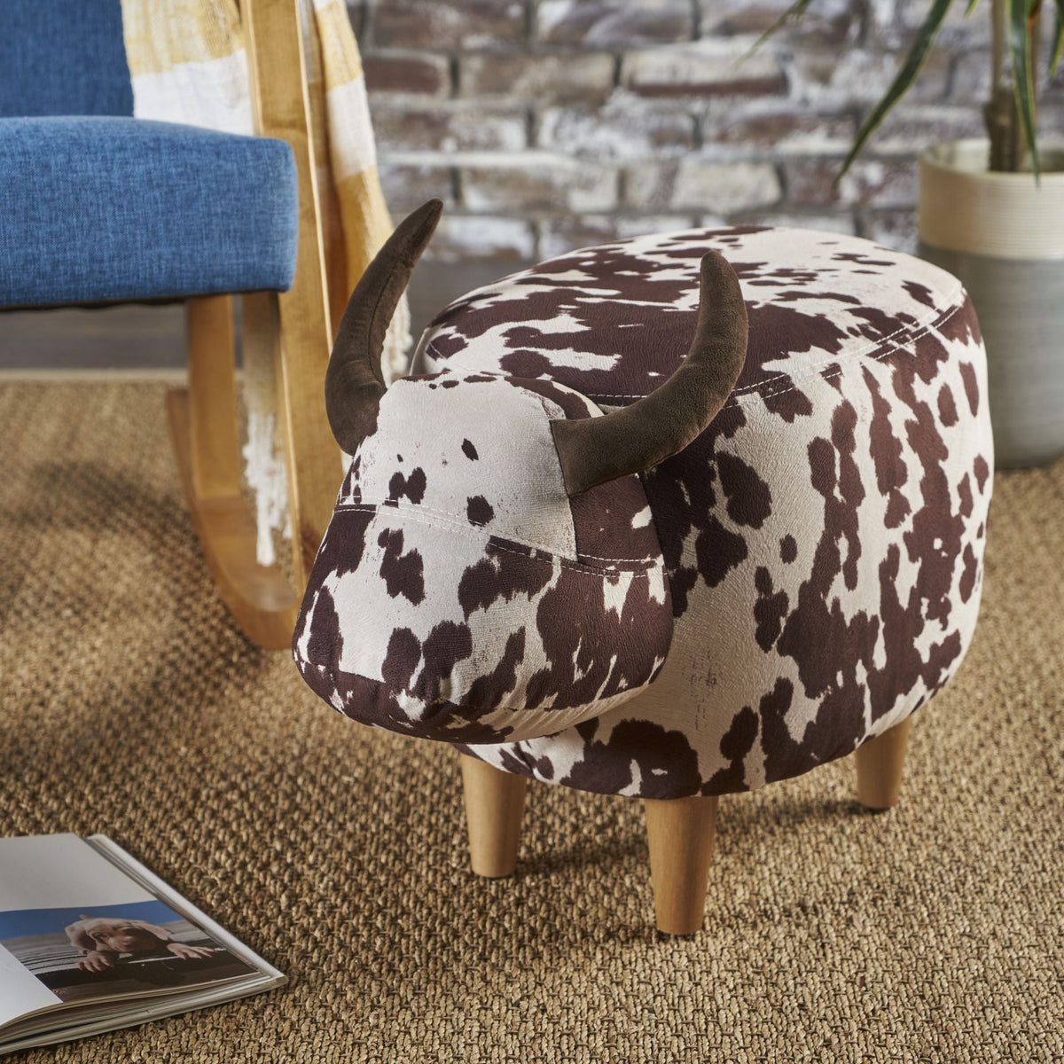 Cow-Shaped Accent Ottoman Footstool – Color options