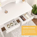 4-Drawer Vanity Dressing Table Set with Oval Mirror & Stool – Jasmine White