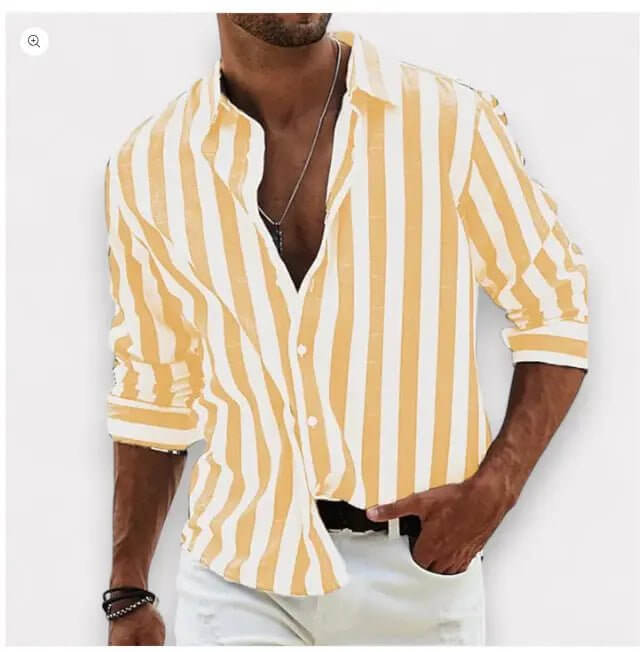 Men’s Striped Loose-Fit Long Sleeve Shirt