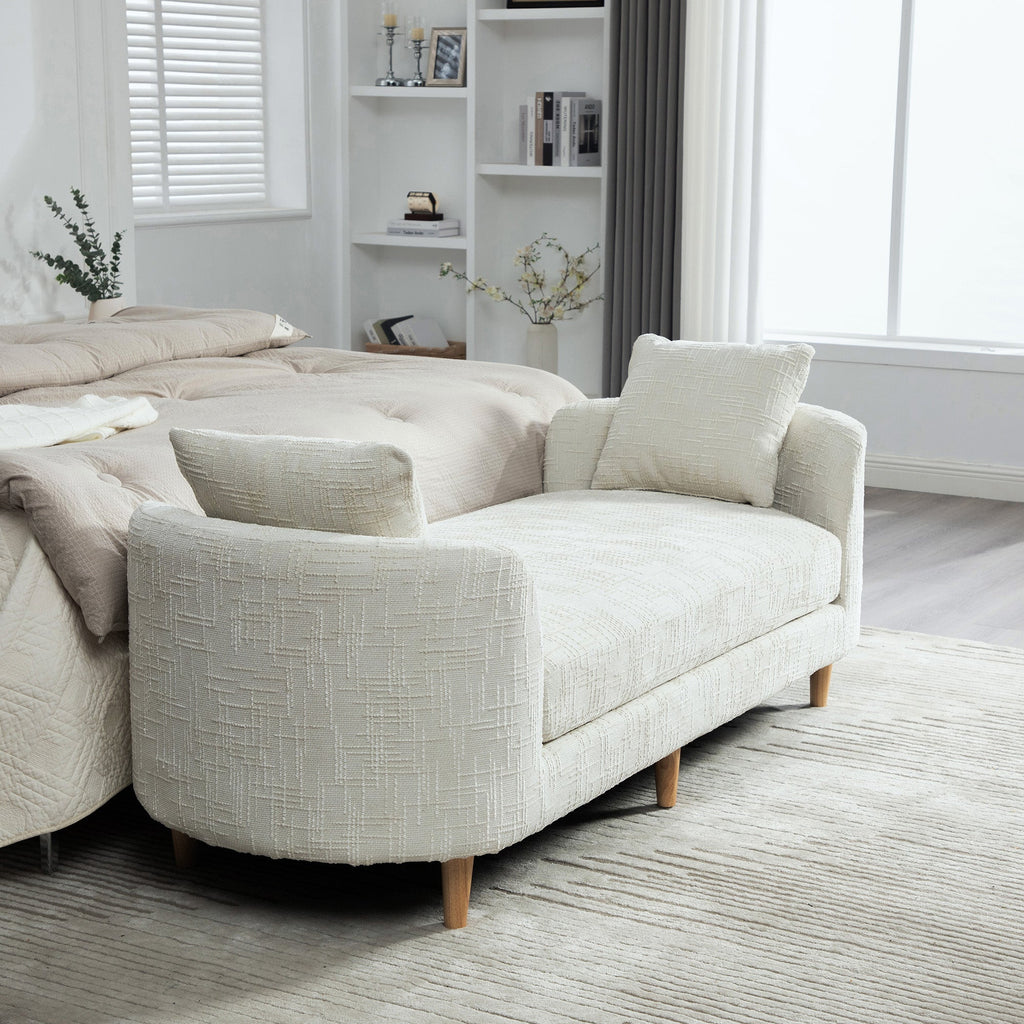 Modern Upholstered End-of-Bed Bench with Armrests – Ivory Chenille