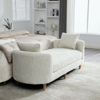 Modern Upholstered End-of-Bed Bench with Armrests – Ivory Chenille