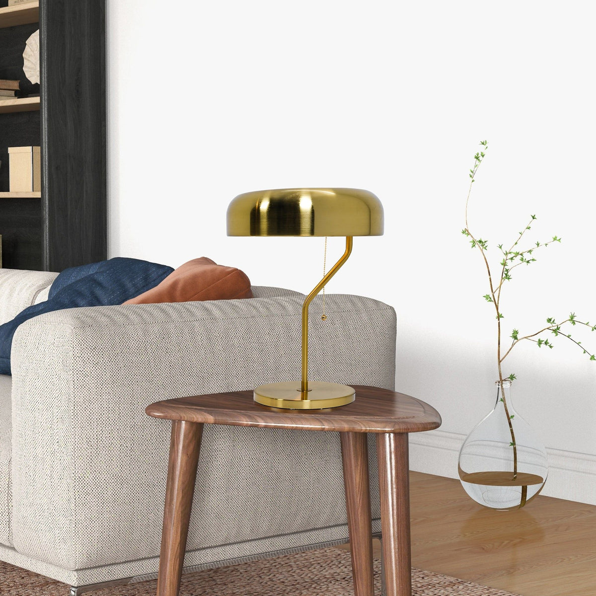 Modern Bedside Table Lamp with Pull Chain – Gold