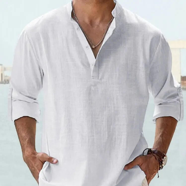 Men’s Cotton-Linen Loose Fit Long Sleeve Shirt