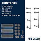 3-Tier Industrial Pipe Wall Shelf Bracket Kit – Black Steel