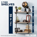3-Tier Industrial Pipe Wall Shelf Bracket Kit – Black Steel