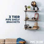 3-Tier Industrial Pipe Wall Shelf Bracket Kit – Black Steel