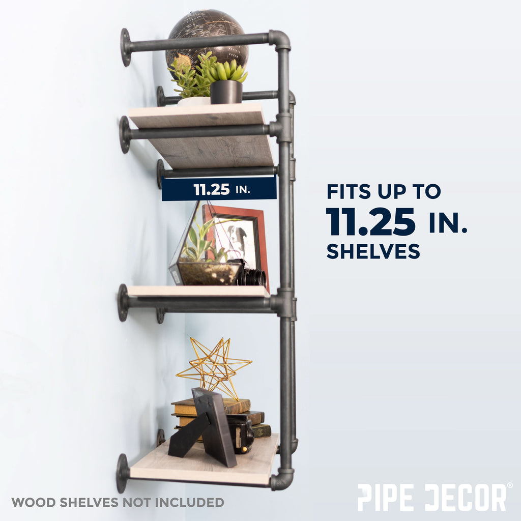 3-Tier Industrial Pipe Wall Shelf Bracket Kit – Black Steel