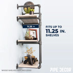 3-Tier Industrial Pipe Wall Shelf Bracket Kit – Black Steel