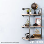 3-Tier Industrial Pipe Wall Shelf Bracket Kit – Black Steel