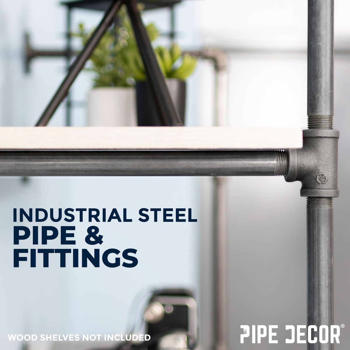 3-Tier Industrial Pipe Wall Shelf Bracket Kit – Black Steel