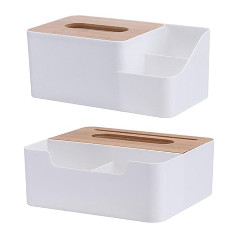 Multifunction Tissue Box Organizer with Bamboo Lid