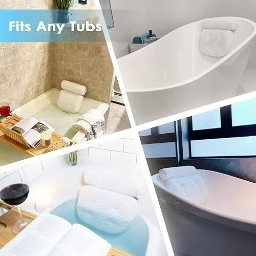 Non-Slip Bathtub Pillow with Suction Cups – White
