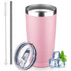 Insulated Stainless Steel Tumbler with Lids & Straws – Gudemao (20 oz, Light Pink)