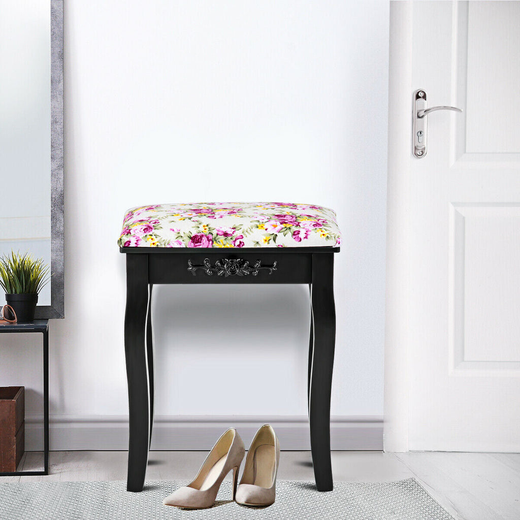 Vanity Stool – Floral Upholstered, Color Options