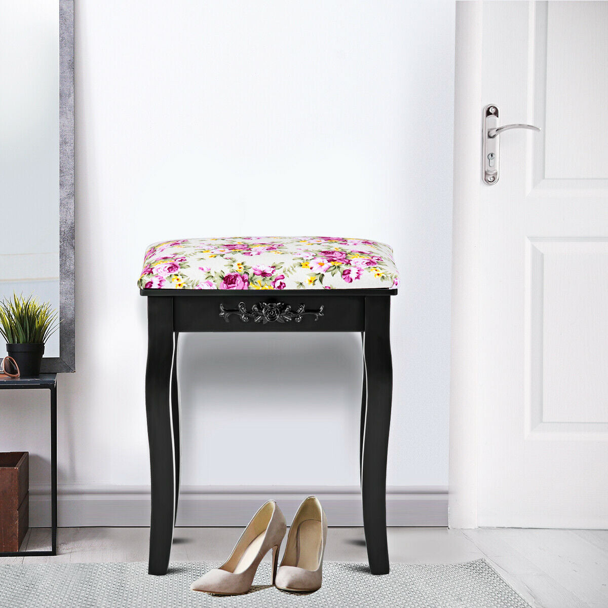 Vanity Stool – Floral Upholstered, Color Options