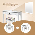 Flip-Top Vanity Dressing Table with Mirror, 3 Drawers & Stool