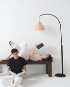 Arc Floor Lamp with Wicker Shade – Color Options