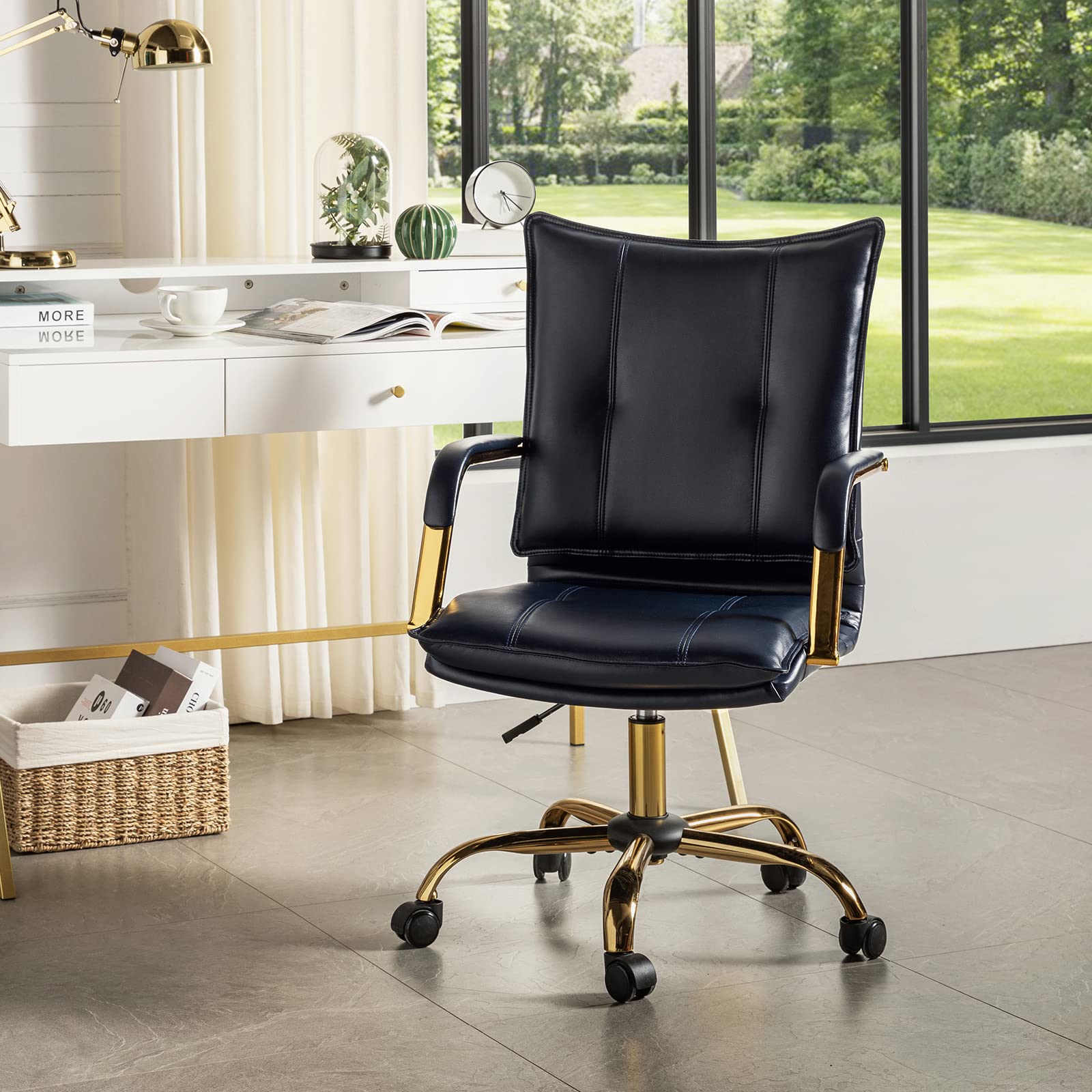 Faux Leather Swivel Office Desk Chair – Hulala Home (Navy)